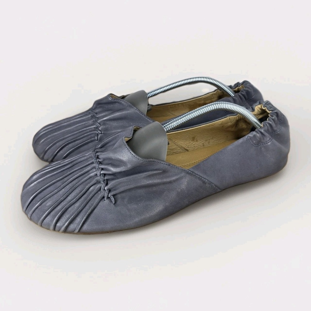 Chocolat Blu CAM Ballet Flats Blue Gray Pleated Leather Womens 11 Soft Shoes